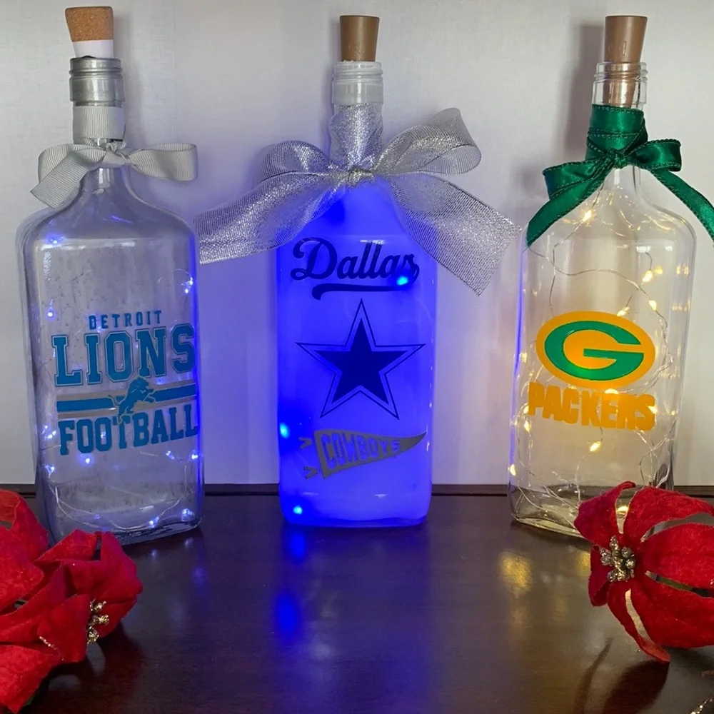 Hand Crafted, up-cycled Green Bay Packers Spirit Bottle Lantern